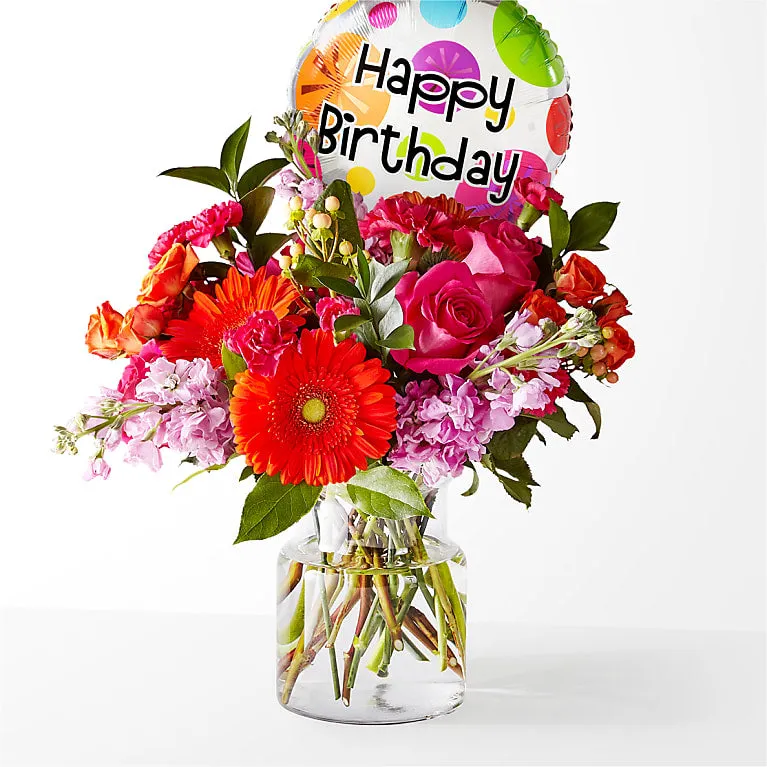 Fiesta Bouquet with Birthday Balloon - Image 2
