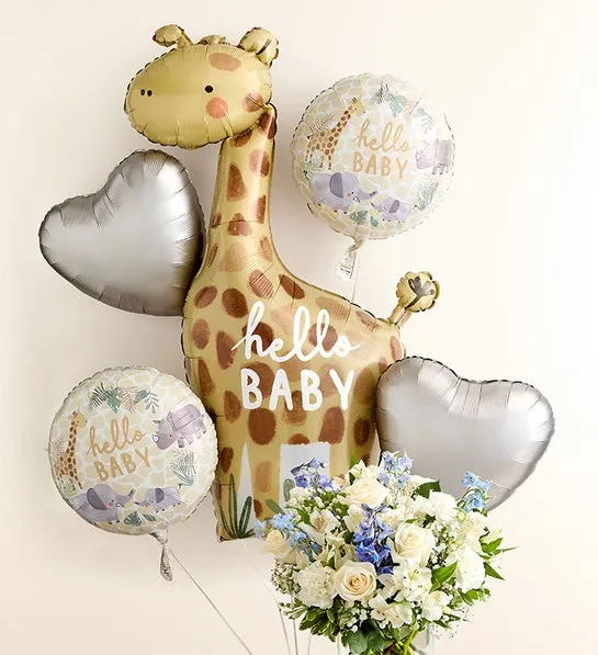 Sweet Baby Boy Arrangement with Hello Baby Balloons