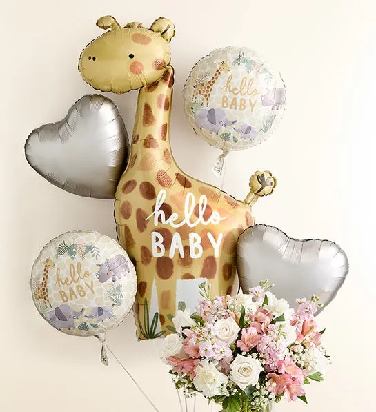 Sweet Baby Girl Arrangement with Hello Baby Balloons