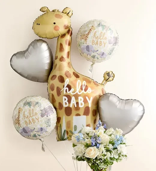 Sweet Baby Boy Arrangement with Hello Baby Balloons - Image 3