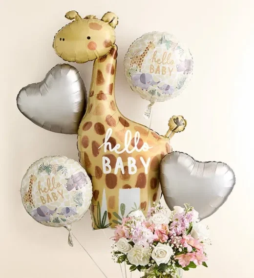 Sweet Baby Girl Arrangement with Hello Baby Balloons - Image 2