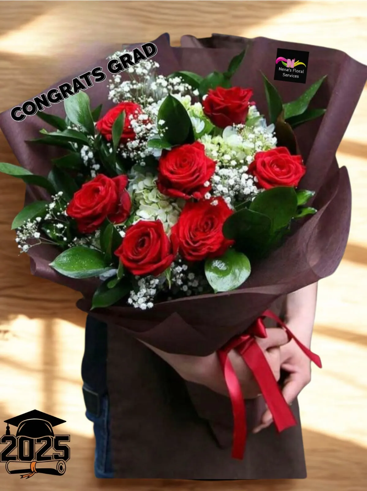 Vibrant Red Rose Graduation Bouquet
